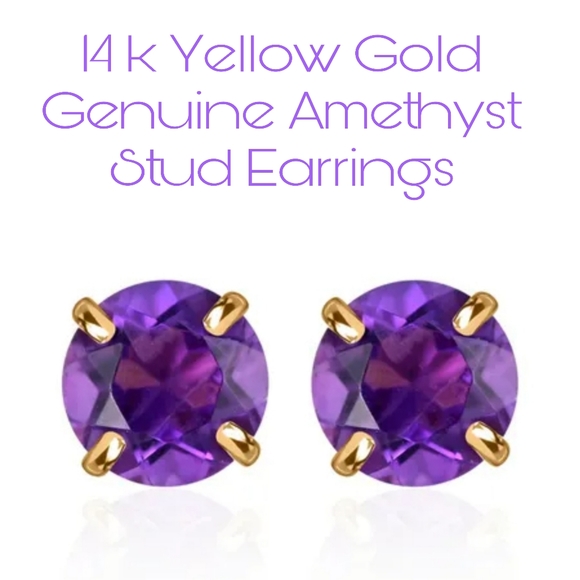 Jewelry - 14K Yellow Gold Amethyst Solitaire Stud Earrings 0.50 ctw